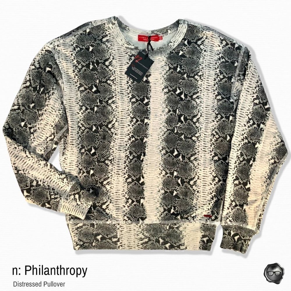 N:PHILANTHROPY LAUREN PYTHON FRENCH TERRY CREWNECK SWEATSHIRT SNAKESKIN PRINT